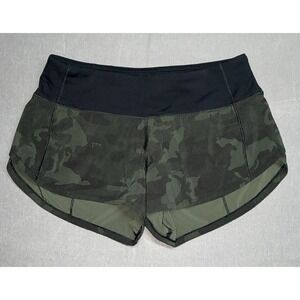 Lululemon Run: Speed Short 4-way Stretch, Savasana Camo Fatigue Green, Size 2